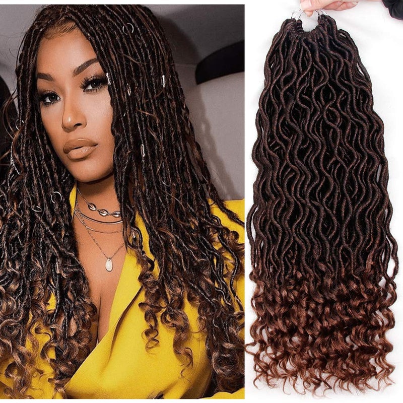 6 Packs Goddess Hair Wavy Curly Faux Locs Crochet Braids Synthetic Hair Extensions Dreadlocks Crochet Locs Low Temperature Braiding Hair 14 T30